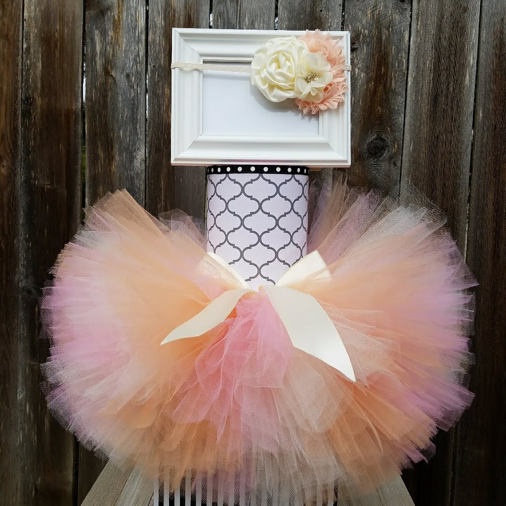 PINK PEACH IVORY BABY GIRL TUTU SKIRT SIZE…